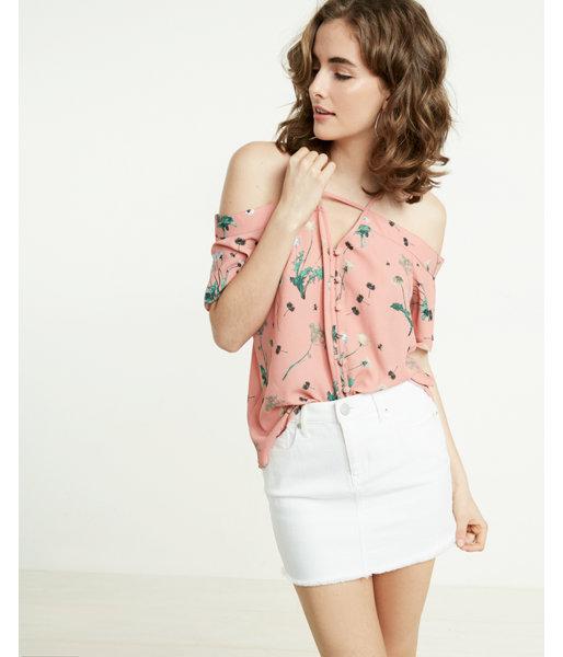 Express Womens Dandelion Print Strappy Cold Shoulder Blouse