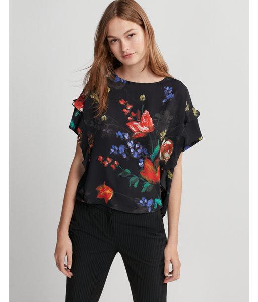 Express Floral Ruffle Boxy Tee
