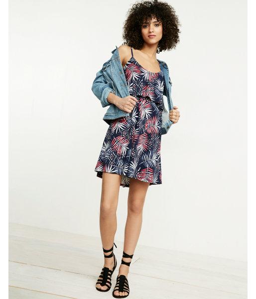 Express Womens Printed Ruffle Overlay Cami Dress
