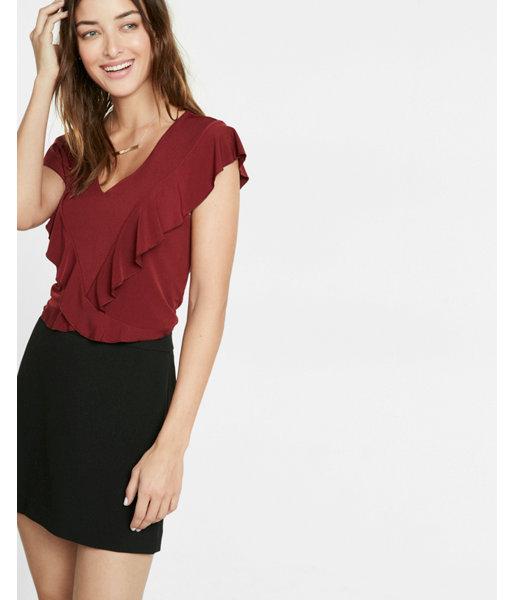 Express Womens Abbreviated Crossover Ruffle Tee