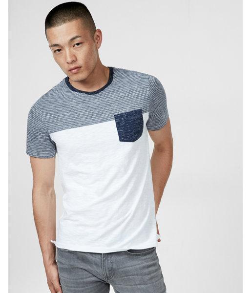 Express Stripe Color Blocked Crew Neck Tee
