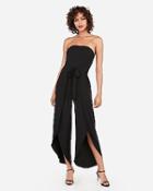 Express Womens Express Womens Strapless Paperbag Slit Front Wide Leg Palazzo Jumpsuit