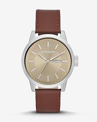 Express Mens Empire Brown Leather Silver Multi-function Watch