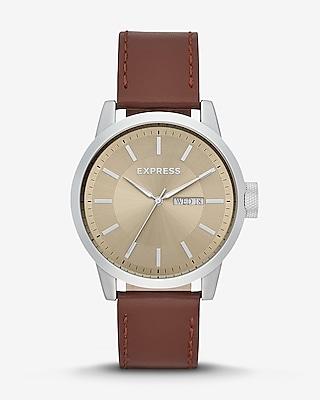 Express Mens Empire Brown Leather Silver Multi-function Watch