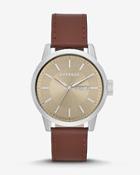Express Mens Empire Brown Leather Silver Multi-function Watch