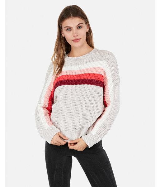Express Womens Velvet Thermal Striped Crew Neck Pullover