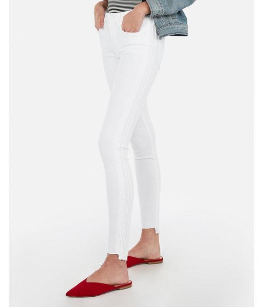 Express Womens Petite Mid Rise White Side Detail Ankle Jeans