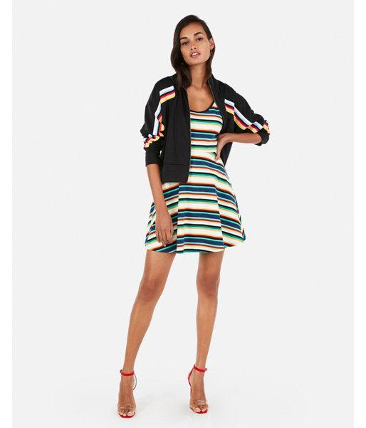 Express Womens Striped Strappy Back Fit And Flare Dress