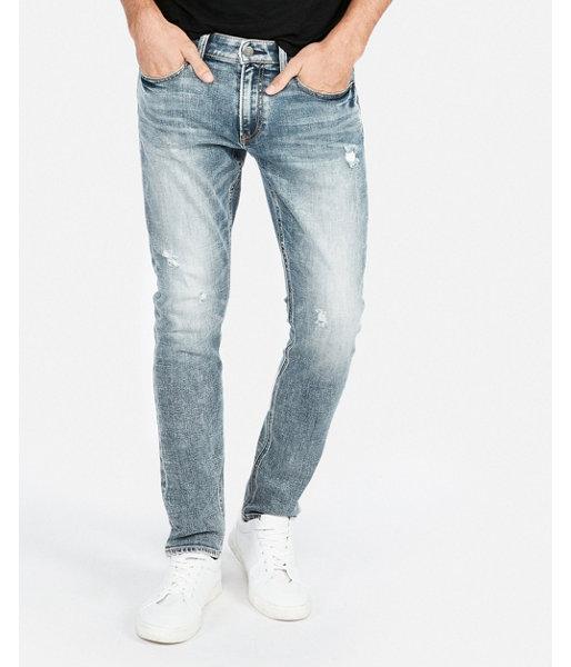 Express Mens Skinny Light Wash Destroyed Stretch Soft Cotton Jeans
