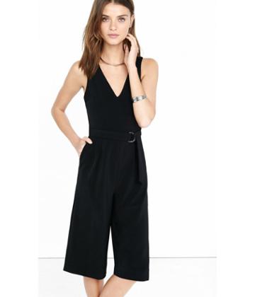 Express Women's Rompers & Jumpsuits Black V-neck Sleeveless Culotte Jumpsuit