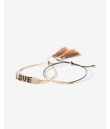 Express Set Of Two Rhinestone Love Pull-cord Bracelets