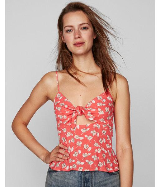 Express Womens Small Floral Tie Front Cut-out Cami
