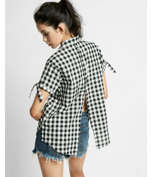 Express Womens Short Sleeve Button Back Check Cotton