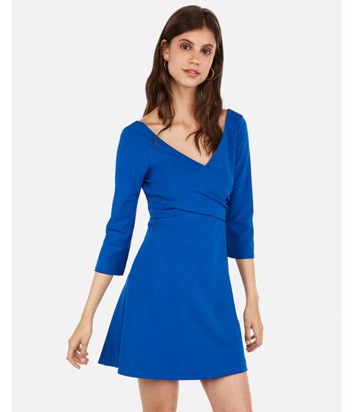 Express Womens Cross Front Surplice Fit And Flare Dress