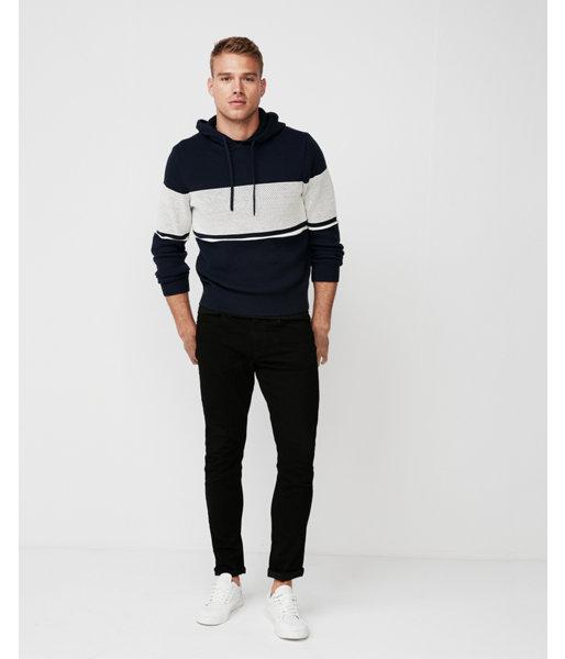 Express Mens Mixed Stitch Popover Hooded