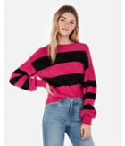 Express Womens Striped Fuzzy Balloon Sleeve Pullover