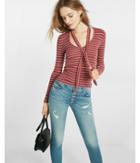Express Simple Stripe Ribbed Tie Neck Tee