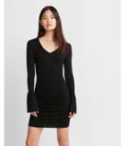 Express Womens V-neck Bell Sleeve Ruched Dress