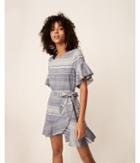 Express Womens Striped Short Flutter Sleeve Wrap Dress