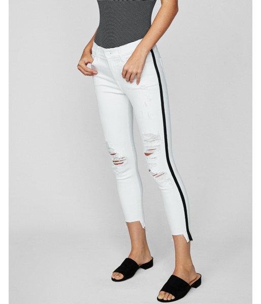 Express Womens Express Womens Mid Rise Side Stripe Distressed Stretch Cropped Jean