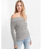 Express Womens Marled Shaker Knit Off The Shoulder Pullover