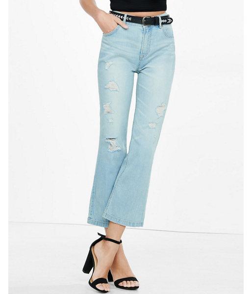 Express Womens Distressed High Rise Bell Crop Jeans