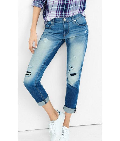 Express Women's Jeans Medium Wash Distressed Faded Girlfriend Jeans