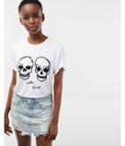 Express Womens Wild Heart Embroidered Skulls Boyfriend Tee