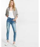 Express Petite Mid Rise Frayed Performance Stretch Cropped Jean