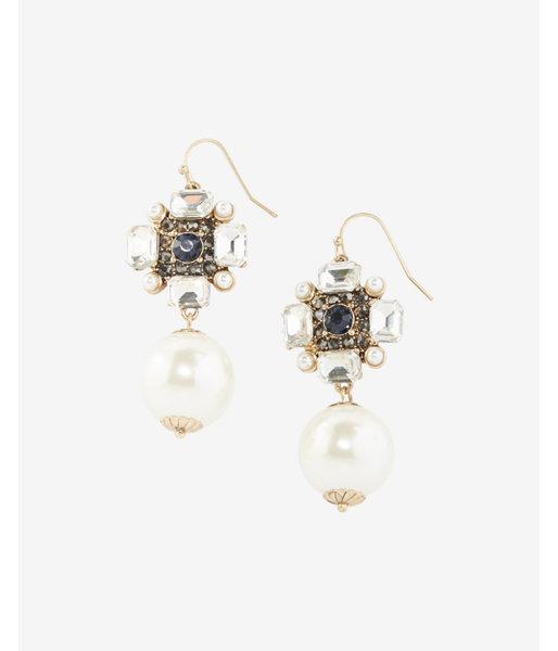 Express Womens Stone Pearl Linear Drop Earrings