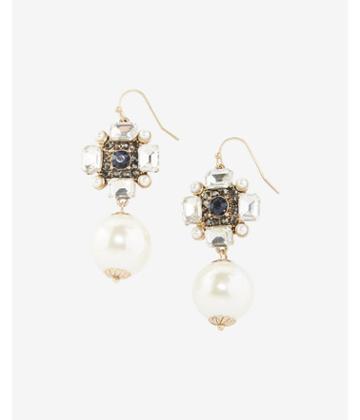 Express Womens Stone Pearl Linear Drop Earrings