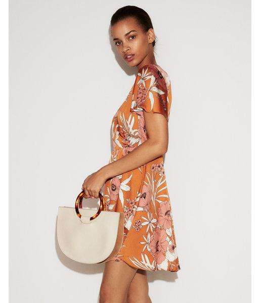 Express Womens Petite Floral Satin Fit And Flare