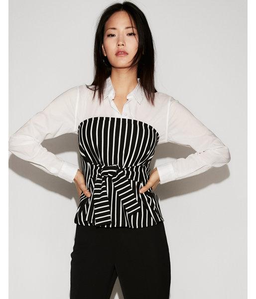 Express Womens Petite Striped Tie Front Tube Top