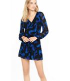 Express Women's Rompers & Jumpsuits Blue Feather Print Long Sleeve Surplice Romper