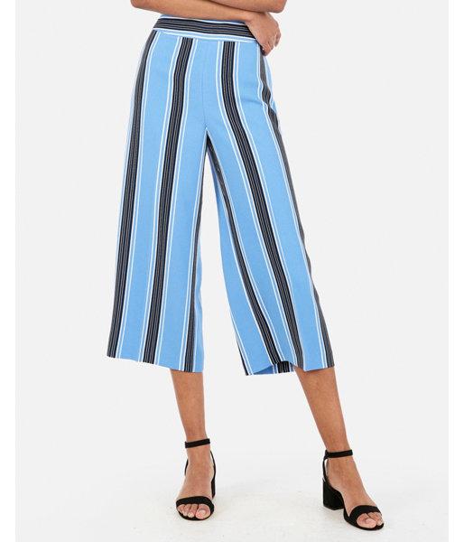 Express Womens Super High Waisted Vertical Striped Culottes