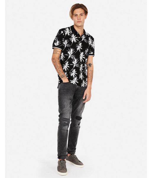 Express Mens Shadow Tipped Palm Print Stretch Pique Polo