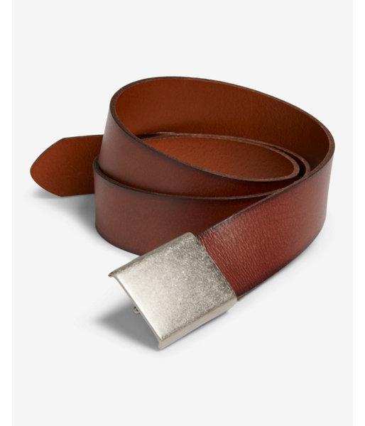 Express Mens Dark Brown Leather Plaque Belt