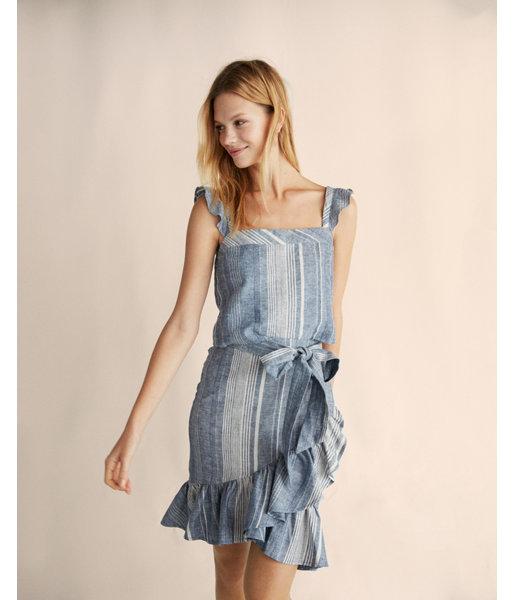 Express Womens Linen-blend Tie Waist Ruffle Hem