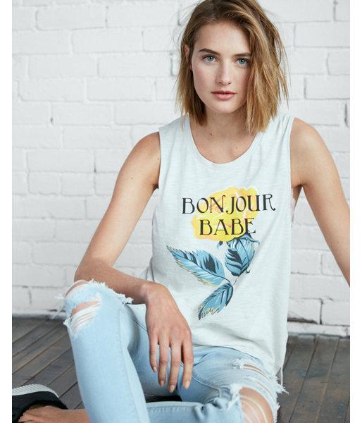 Express Womens Bonjour Babe Cotton Graphic Tank