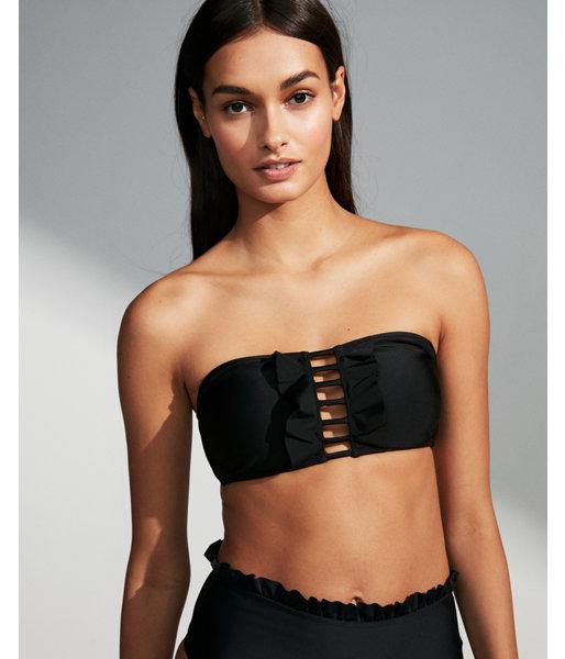 Express Womens Ruffle Lattice Front Bandeau Bikini Top