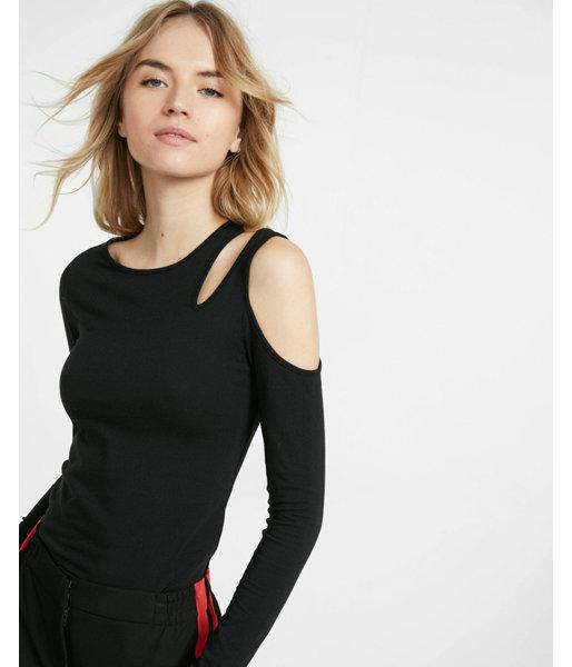 Express Womens Fitted Shoulder Cut-out Tee