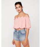 Express Womens Petite Textured Off The Shoulder Cropped Top
