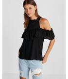Express Womens Ruffle High Neck Cold Shoulder Blouse