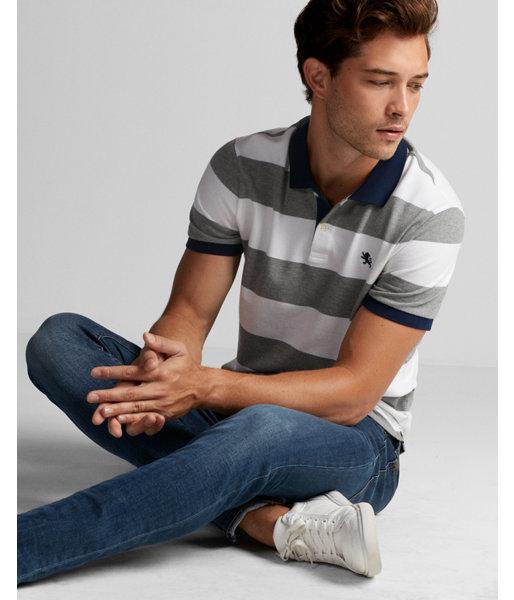 Express Small Lion Stripe Stretch Pique Polo