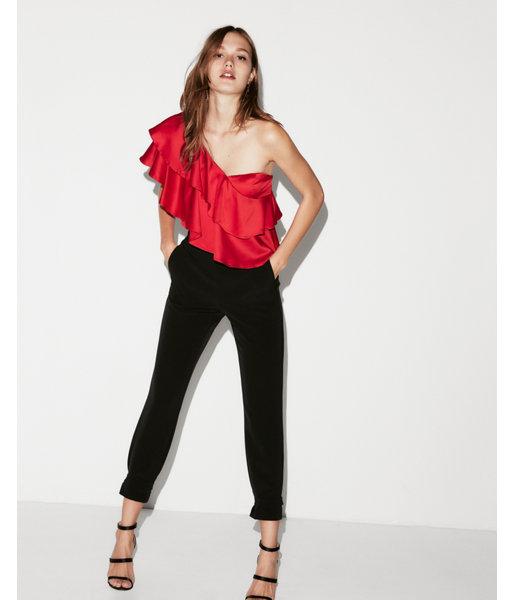 Express Womens Asymmetrical One Shoulder Ruffle Top
