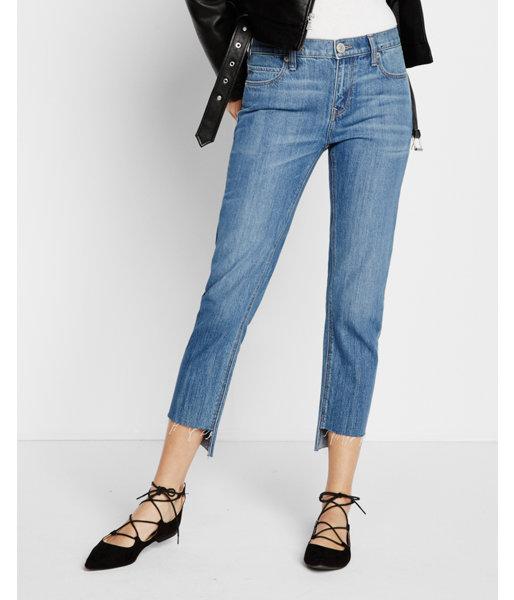 Express Mid Rise Raw Step Hem Girlfriend Jeans