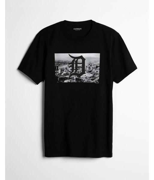 Express Mens Detroit Tigers Black Graphic Tee