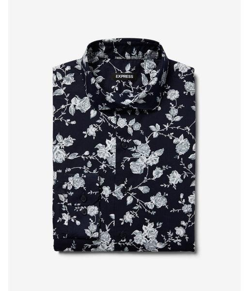 Express Mens Slim Rose Print Cotton Dress