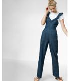 Express Ruffle V-neck Denim Jumpsuit