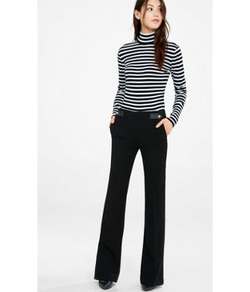 Express Women's Pants Mid Rise Button Tab Flare Pant